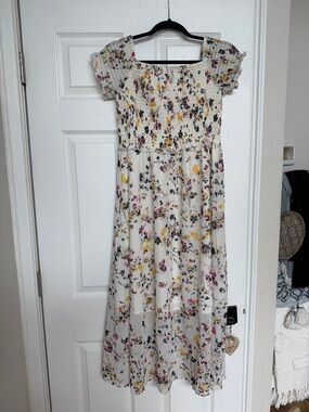 Sam Edelman Cream Floral Maxi Dress with Yellow & Pink Accents